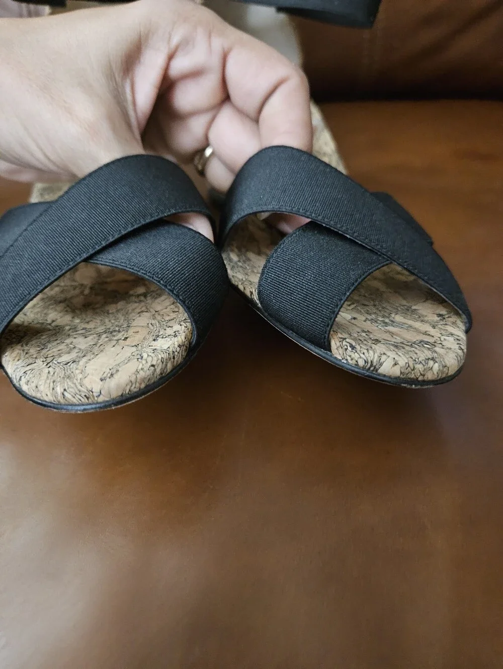 Manolo Blahnik Black Cork Wedge Sandals Heels EU 37